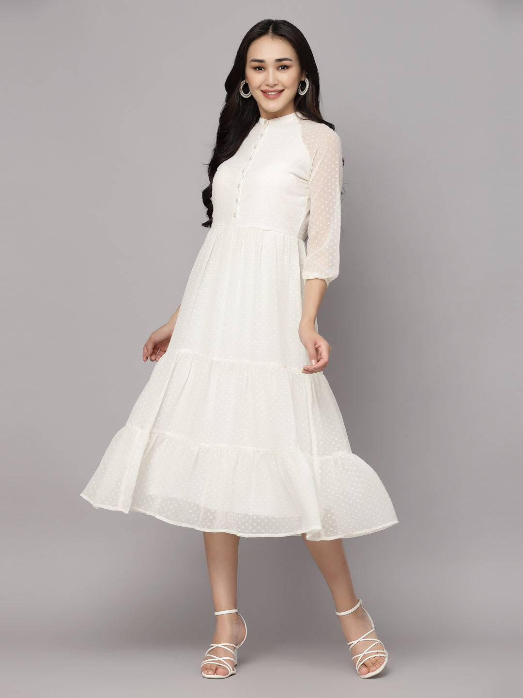 Elevate Your Style with MANITRA's Chic Fit and Flare White Dress (White)