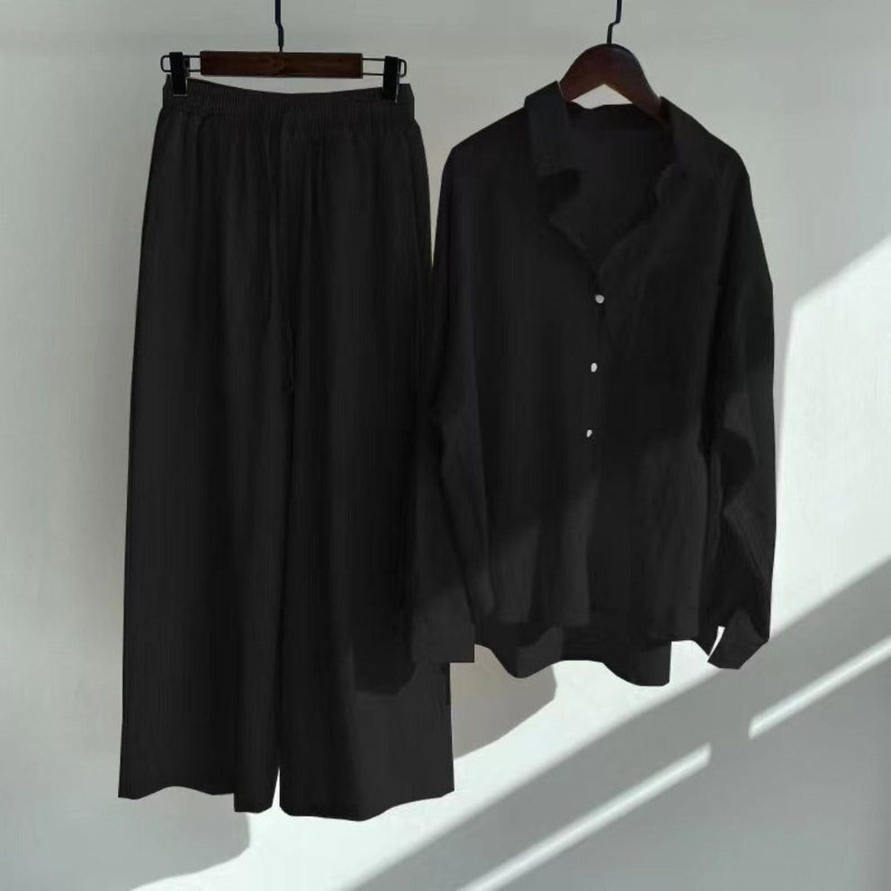 Black Solid Cotton Rayon Crepe Co-Ord Set | Shirt & Pant Set | Casual & Office Wear