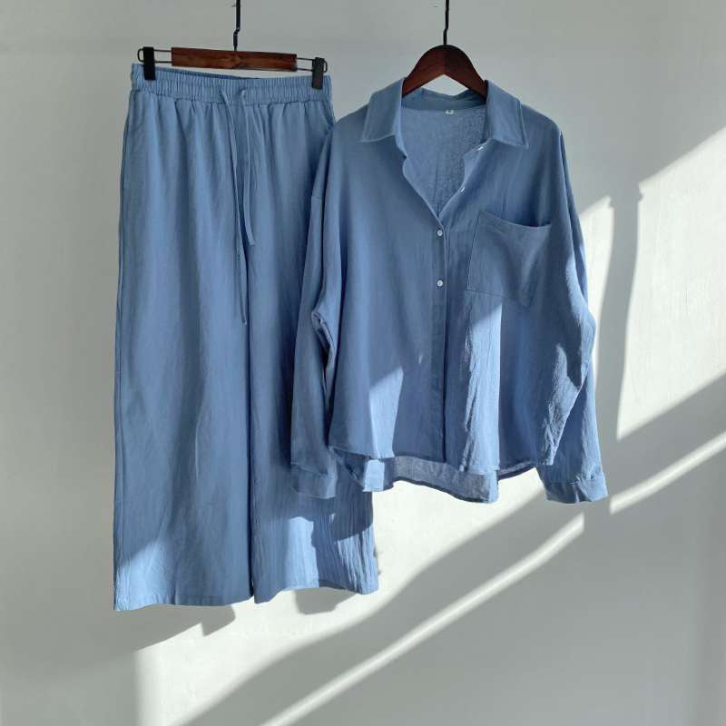 Blue Solid Cotton Rayon Crepe Co-Ord Set | Shirt & Pant Set | Casual & Office Wear (Copy) (Copy)