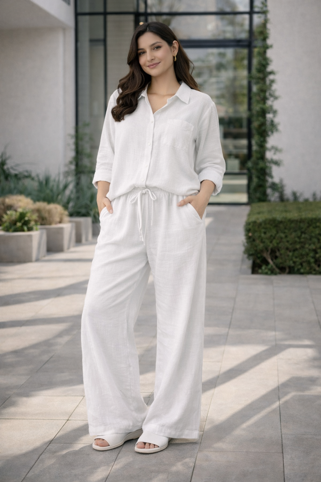 White Solid Cotton Rayon Crepe Co-Ord Set | Shirt & Pant Set | Casual & Office Wear (Copy)